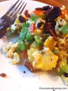 scrambled eggs and plantain breakfast hash